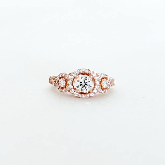 James Allen Rose Gold 14K Three Stone Diamond Halo Pave Engagement Ring 1.1 tcw - Picture 1 of 16